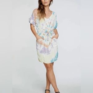 Chaser Heirloom Woven Belted Shirt Dress - tie dye multi color  Size Medium